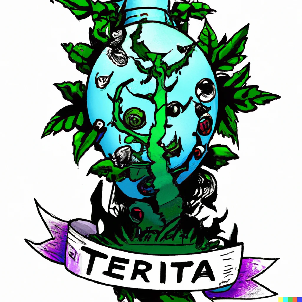 Prompt: A tattoo design of the game "Terraria"