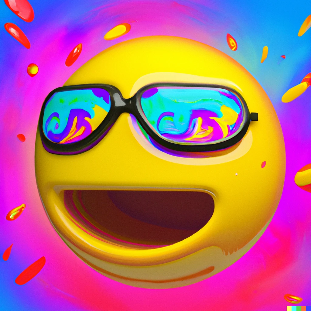 Prompt: a 3d emoji with psychedelic colors expressing ecstatic and cool