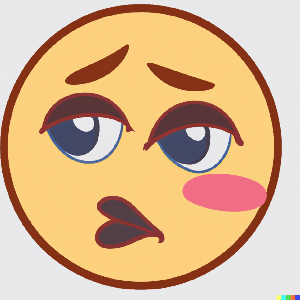 Prompt: An emoji with a closed mouth, wide, white eyes staring down, and blushing cheeks, flat colors