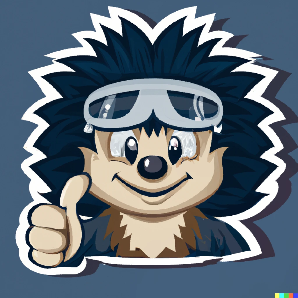 Prompt: Hedgehog aviator thumbs up sticker illustration, clean