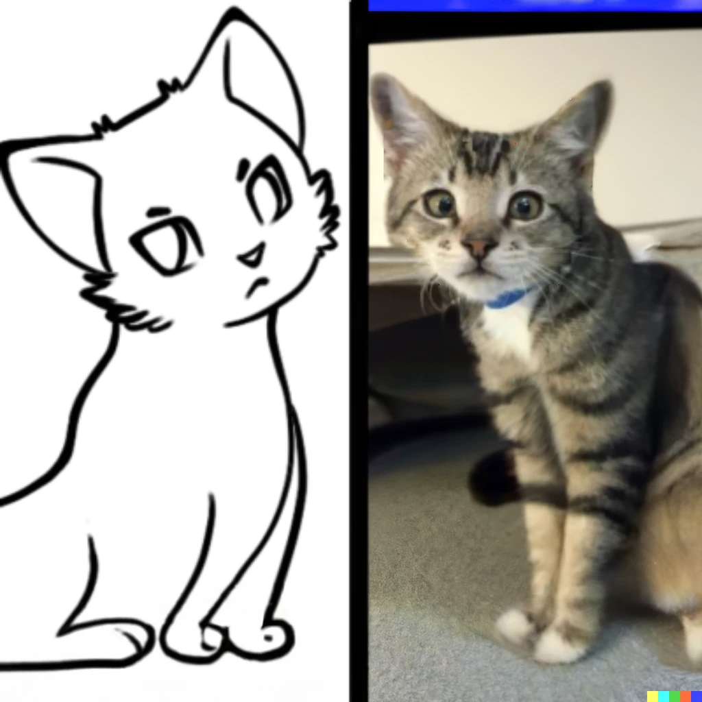 Prompt: a photorealistic render on the right of the exact same cat on the left