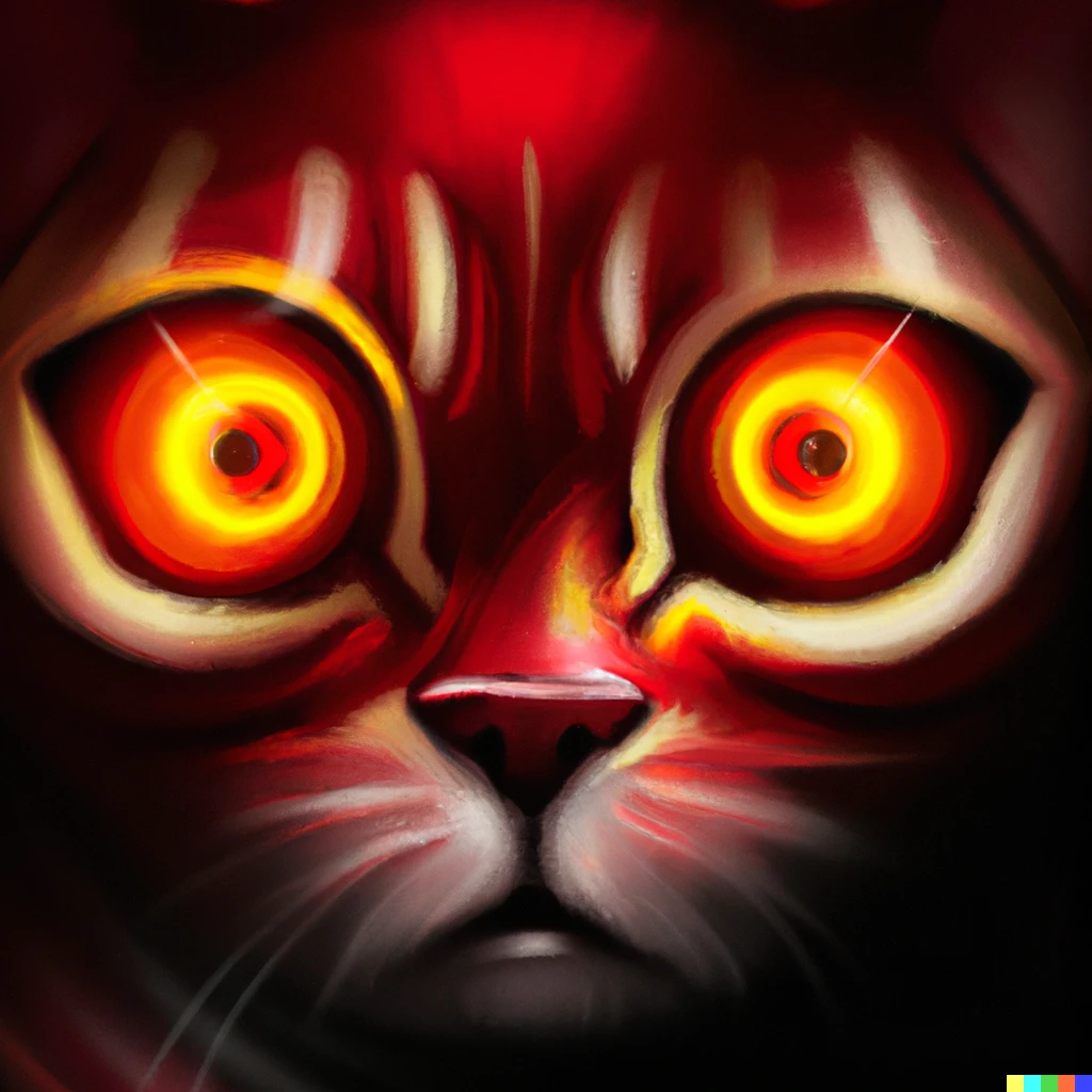 Prompt: red lazer eye cylon cat, digital art