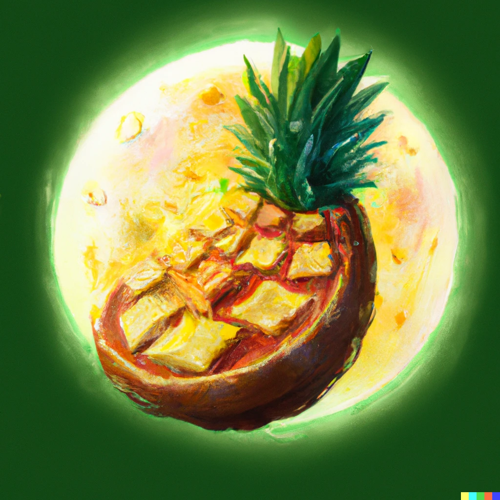 Prompt: pineapple pizza planet, digital art