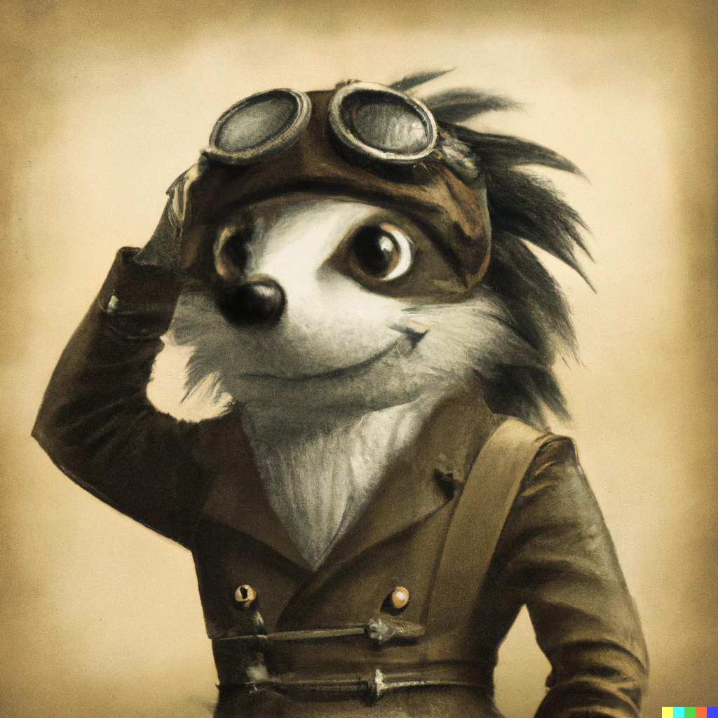 Prompt: An hedgehog aviator, 1930's style, digital art.