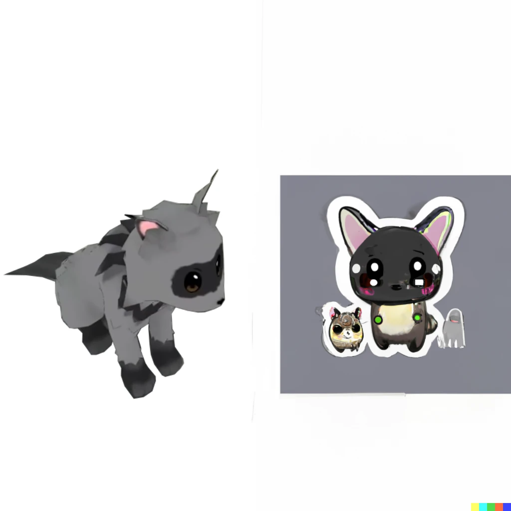 Prompt: sticker illustration on the right of the same grey animal on the left