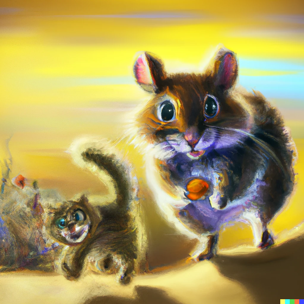 Prompt: big mouse chasing small mouse, digital art