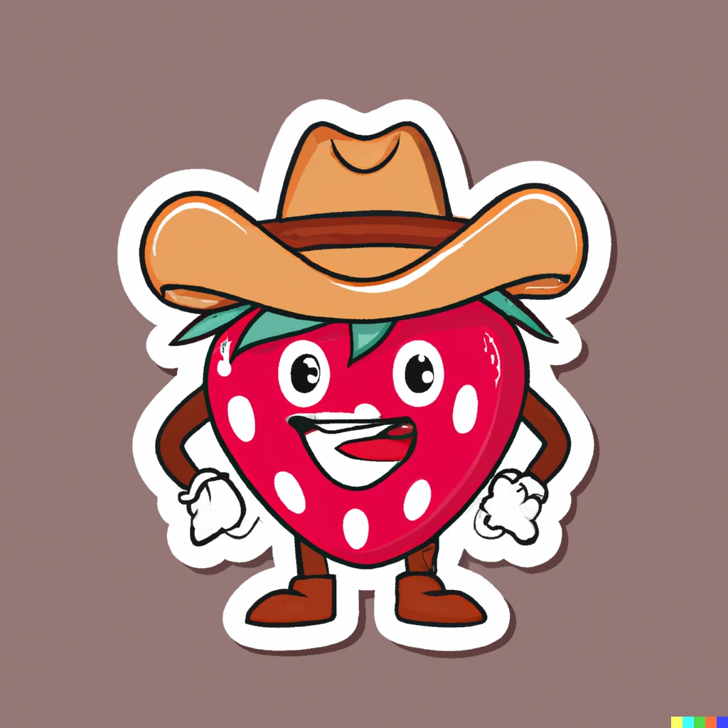 Prompt: Cowboy strawberry sticker illustration 