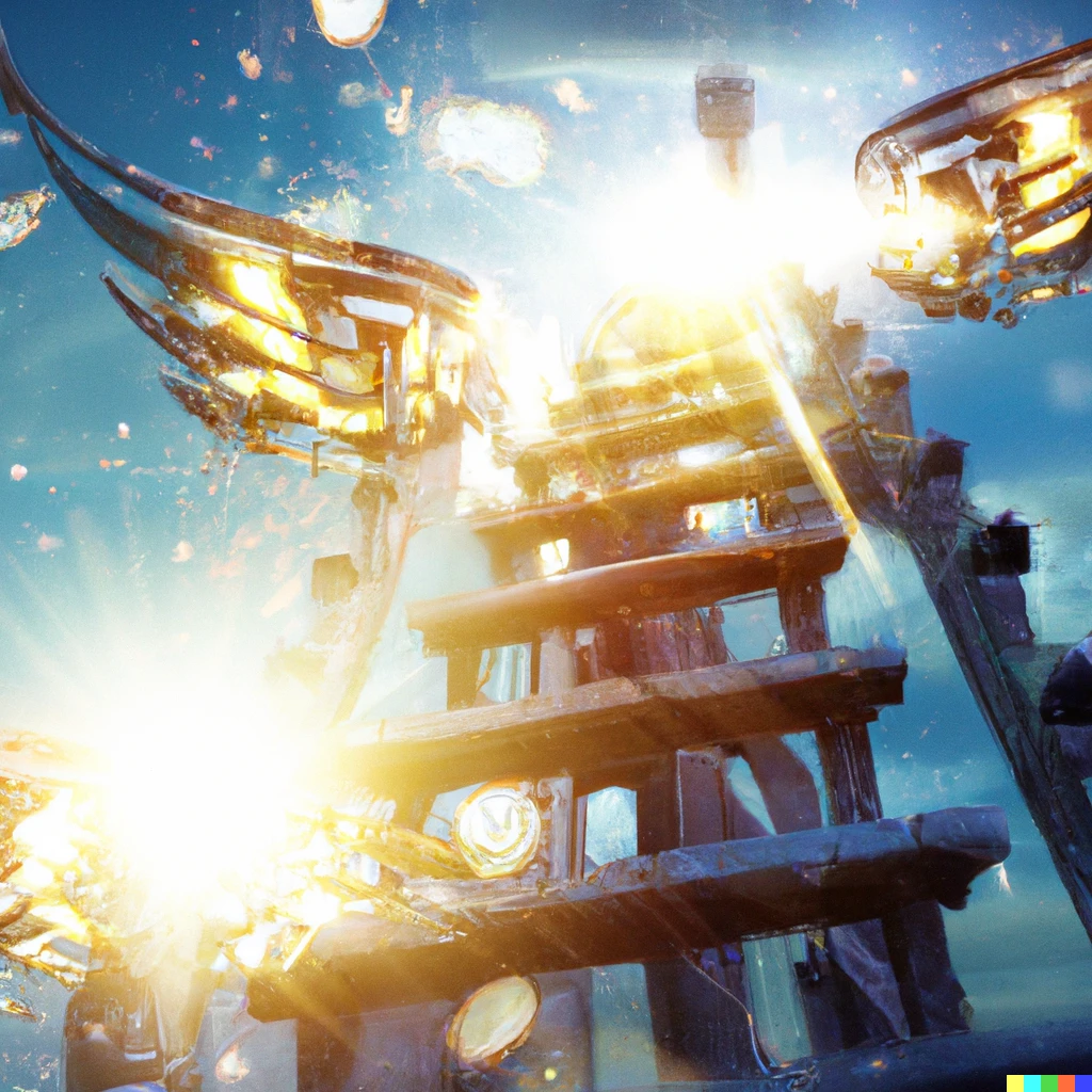 Prompt: A staircase of angel halos ascending into the clouds of a steampunk future, octane digital art bokeh lens flare