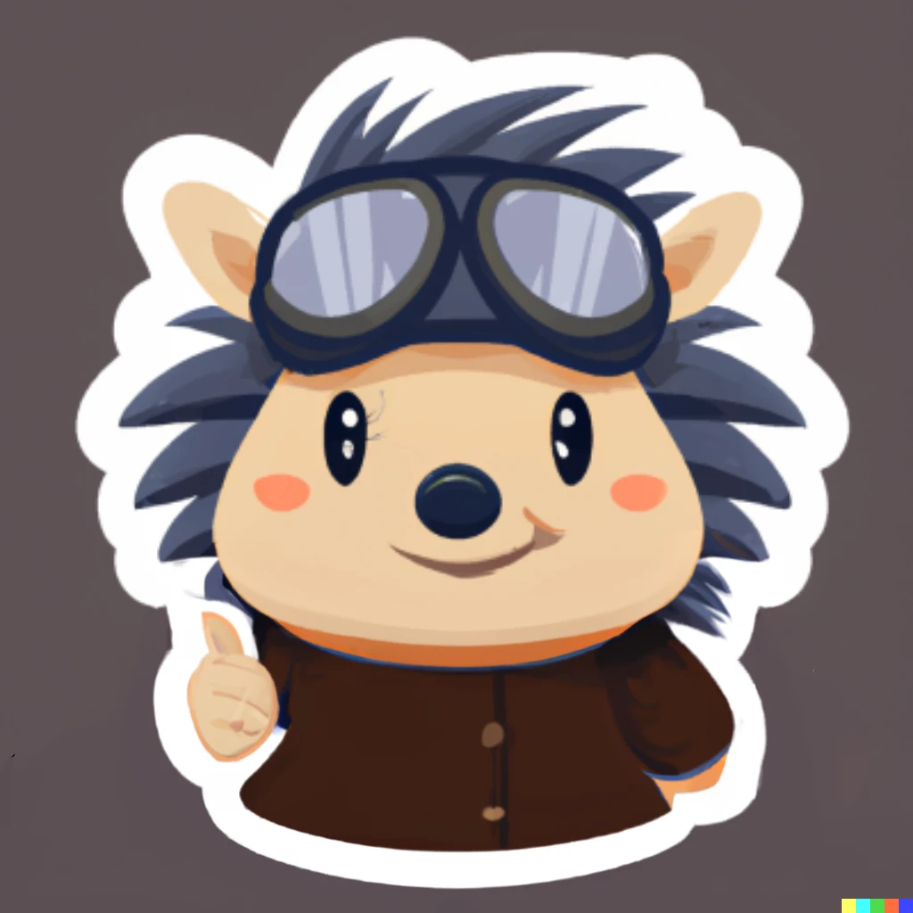 Prompt: hedgehog aviator thumbs up sticker illustration
