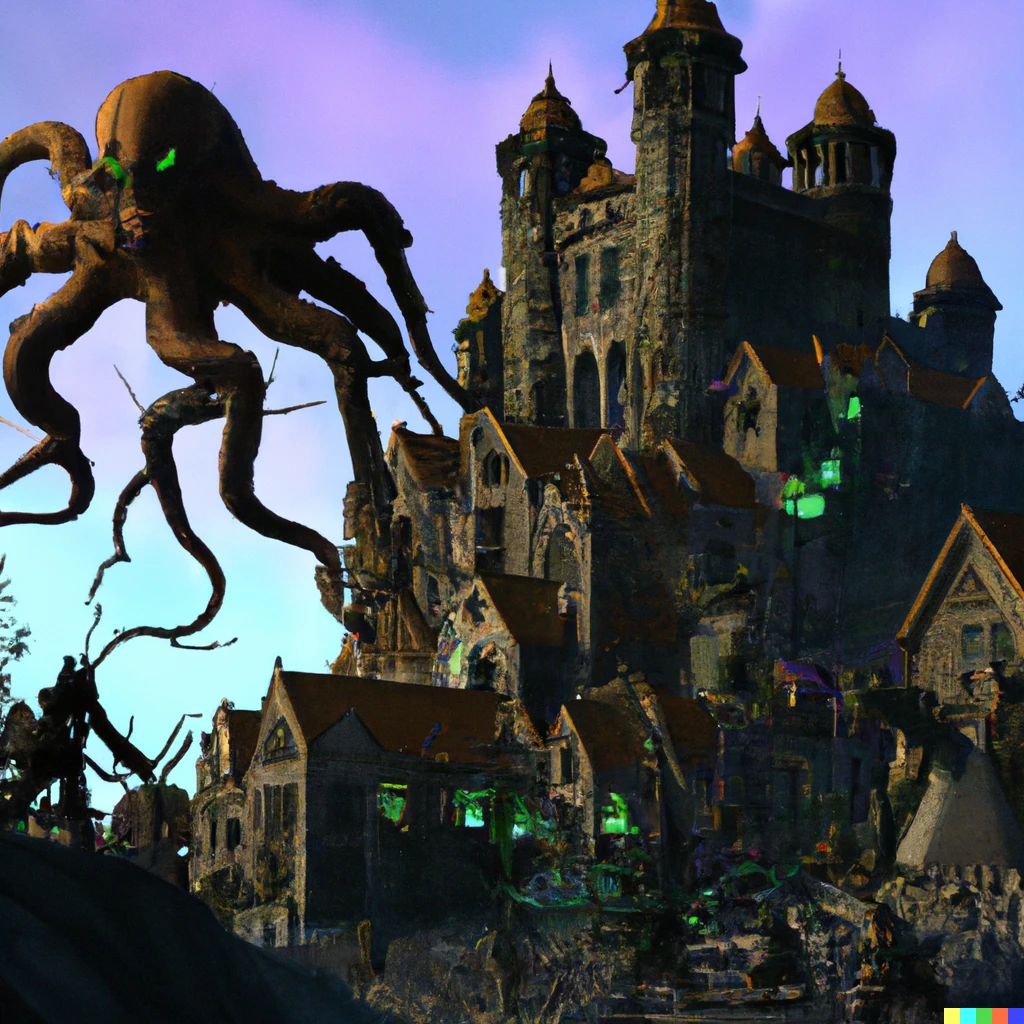 Prompt: "A giant monster Cthulhu battling a medieval army in front of a castle, high resolution World of Warcraft screenshot."