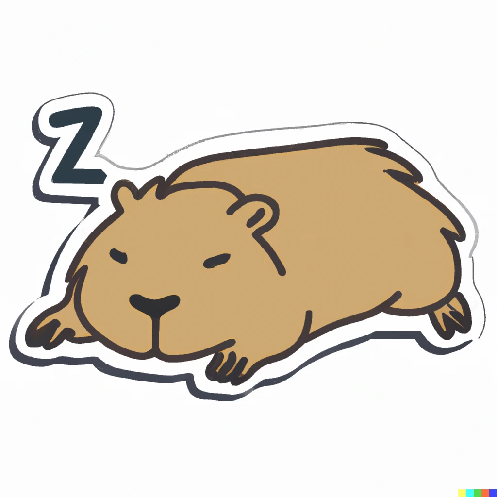 Prompt: tired capybara sticker illustration