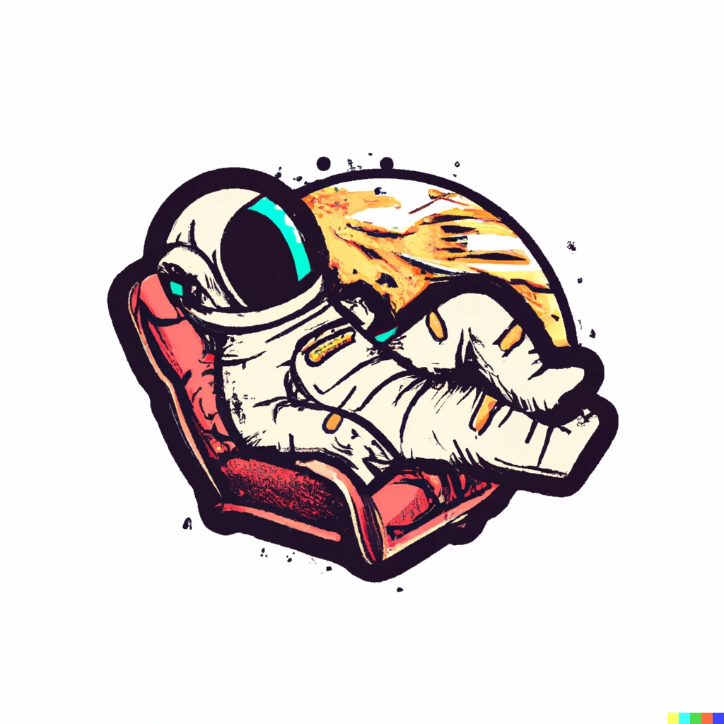 Prompt: lounging astronaut sticker illustration