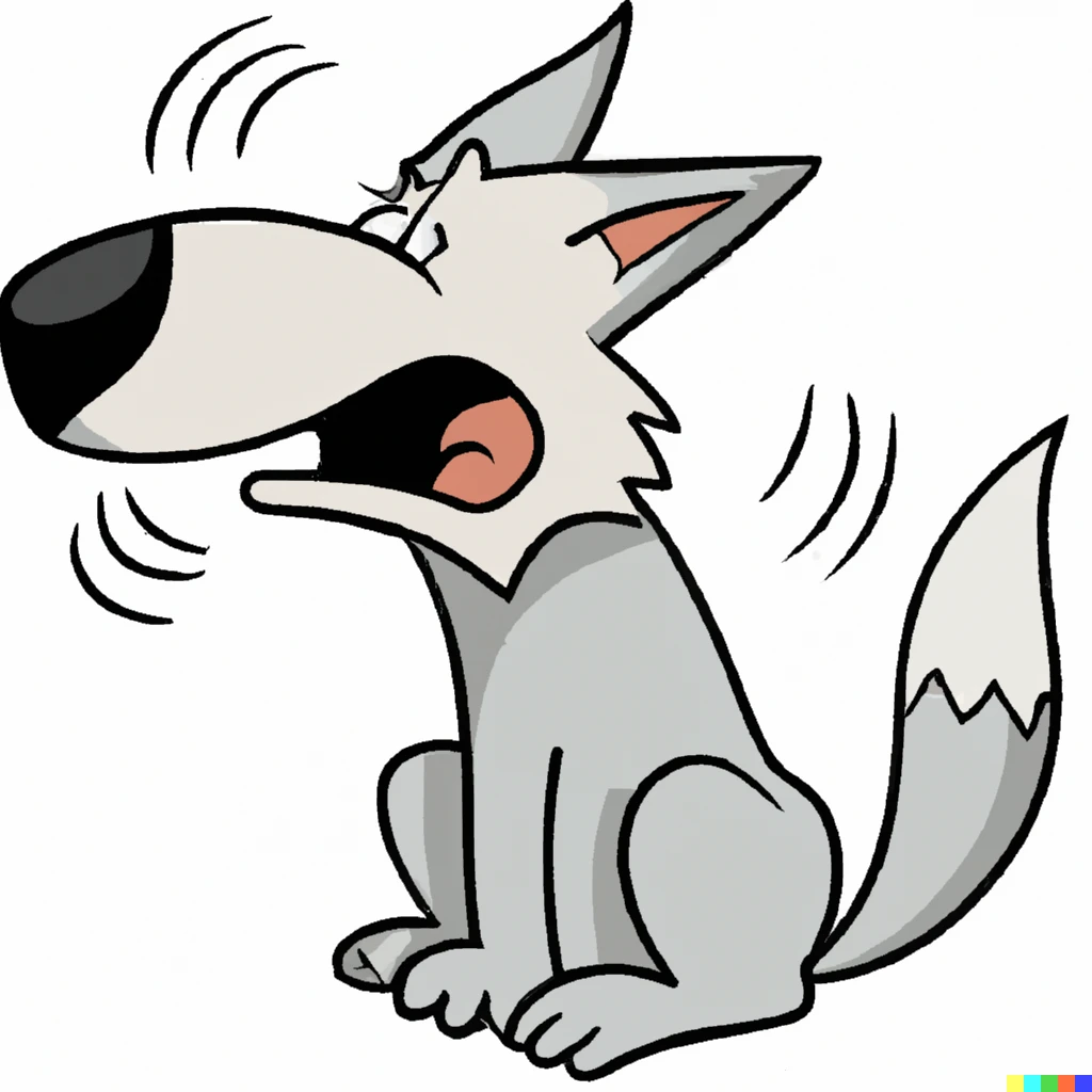 Prompt: Cartoon of a dizzy wolf
