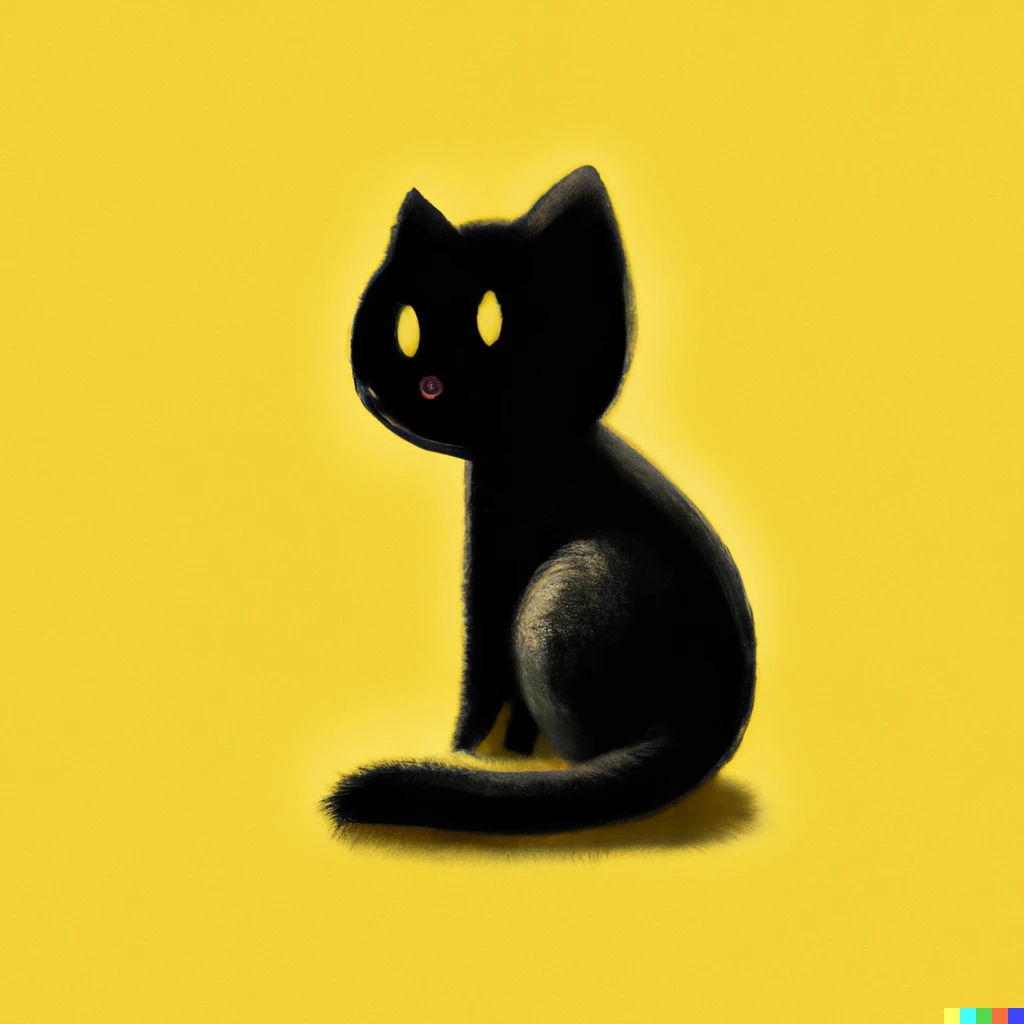 Prompt: black cat , yellow background, simple, chibi, textured paper, digital art