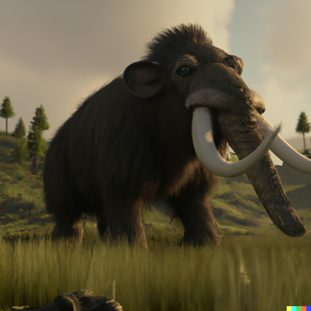 Prompt: "a huge woolly mammoth in it's natural habitat paleoart, unreal engine"