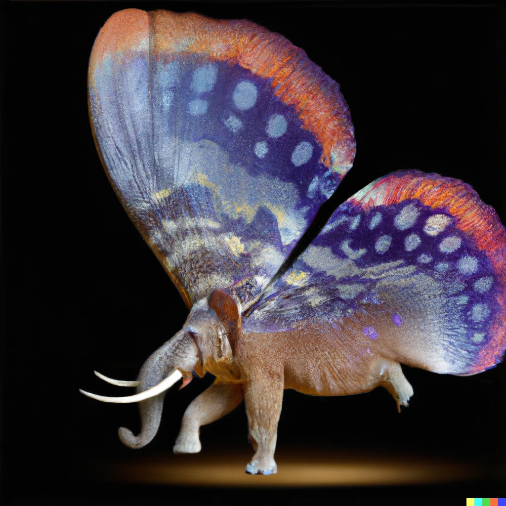 Prompt: "butterfly elephant hybrid chimera, detailed, studio lighting, digital art"