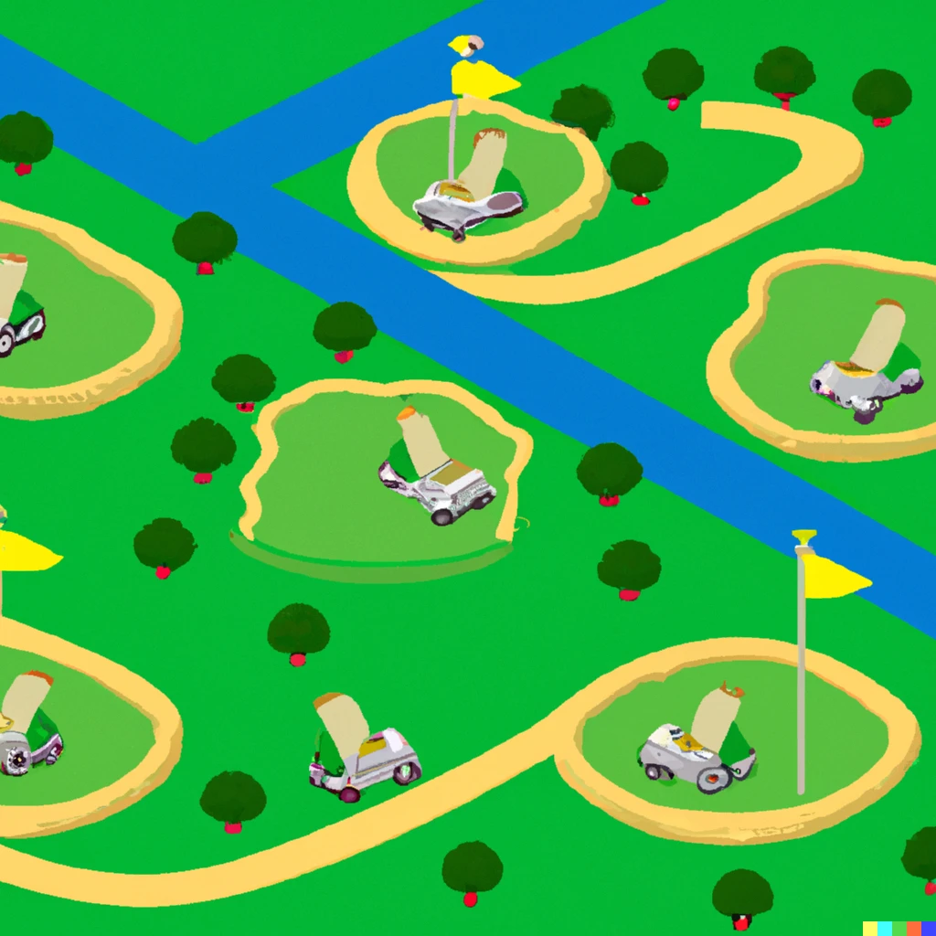 Prompt: A golf-themed mario kart course