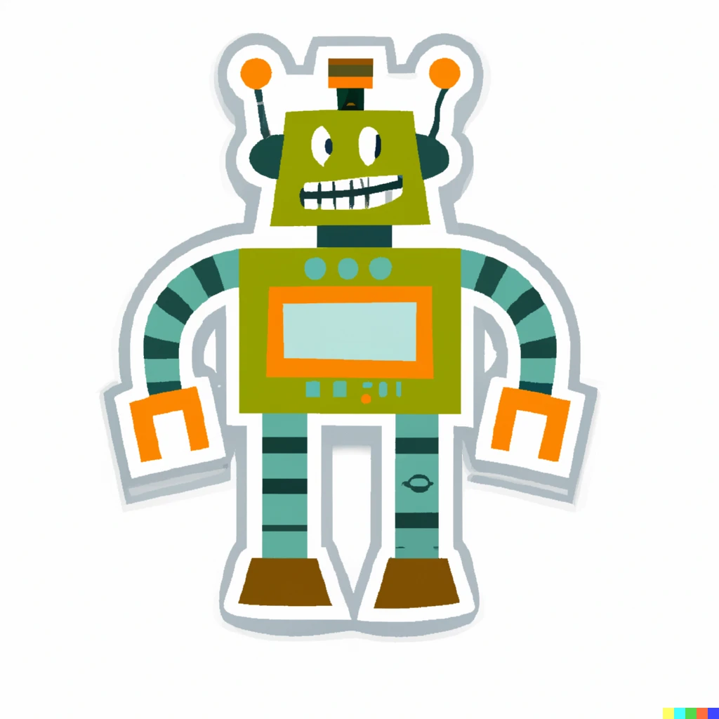 Prompt: happy robot sticker illustration