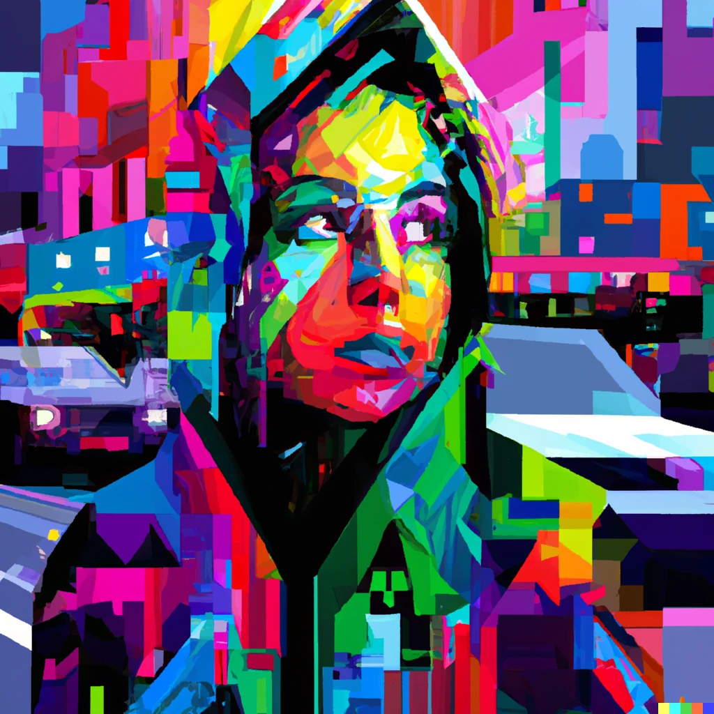Prompt: "wpap portrait of woman with mystical aura on busy city street, professional pigments"