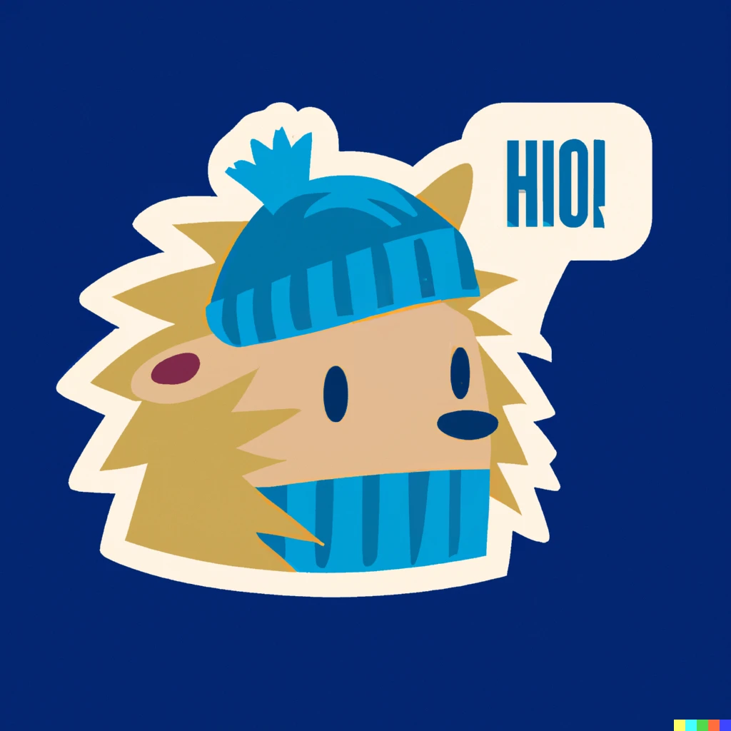 Prompt:  expressive hedgehog wearing a blue turtleneck sticker illustration