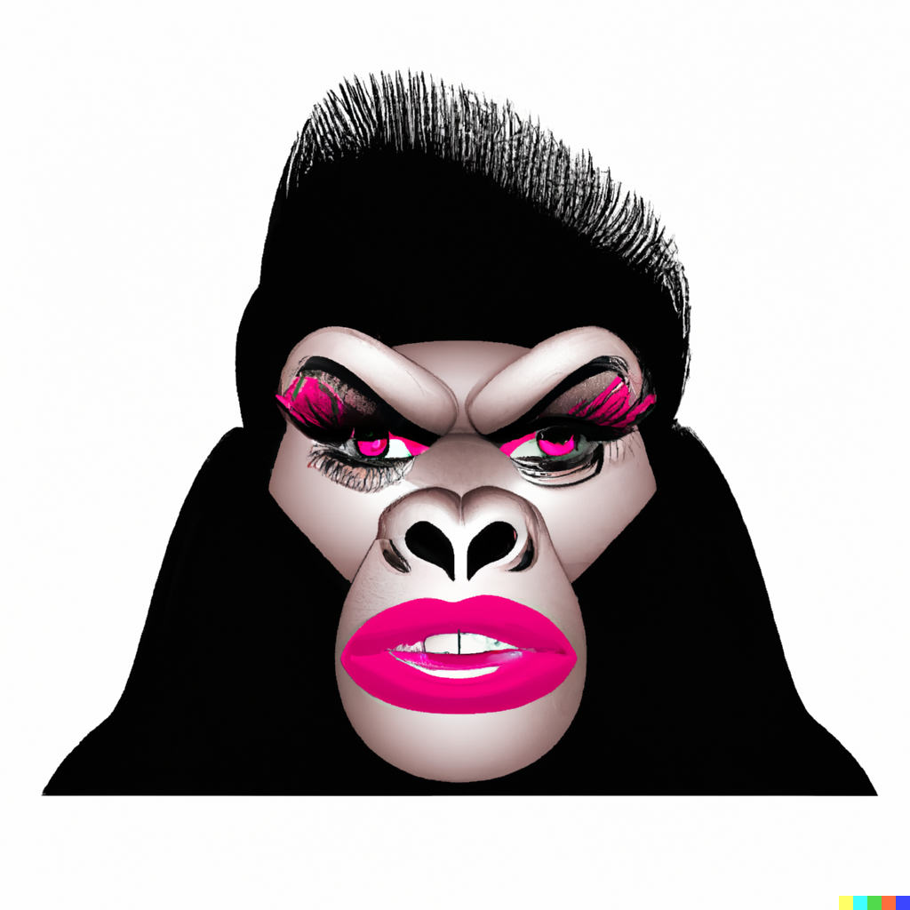 DALL·E 2 | SVG Illustration of a feminine gorilla with long pink ...