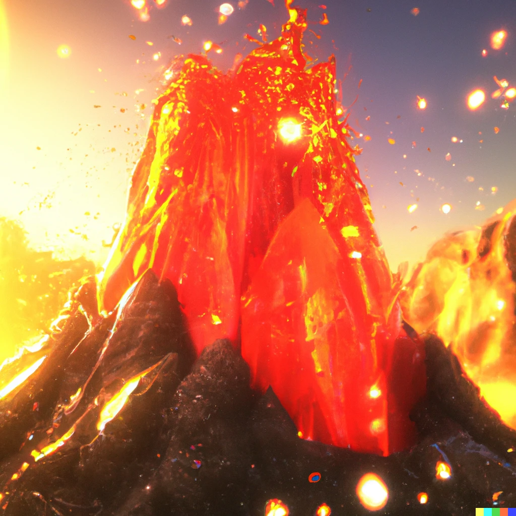 Prompt: A crystal volcano exploding with orange and red glitter, Unreal Engine