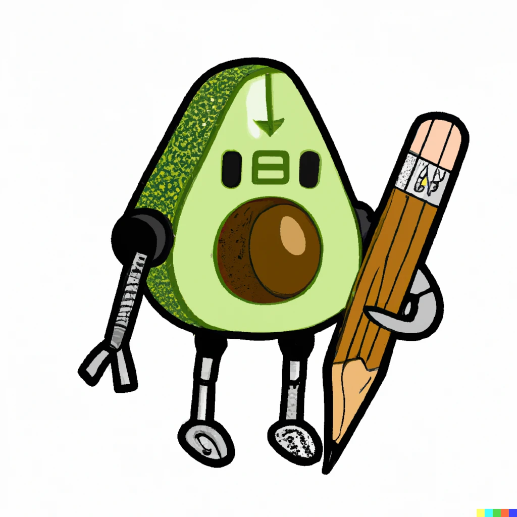 Prompt: "an avocado robot holding a pencil, sticker illustration"