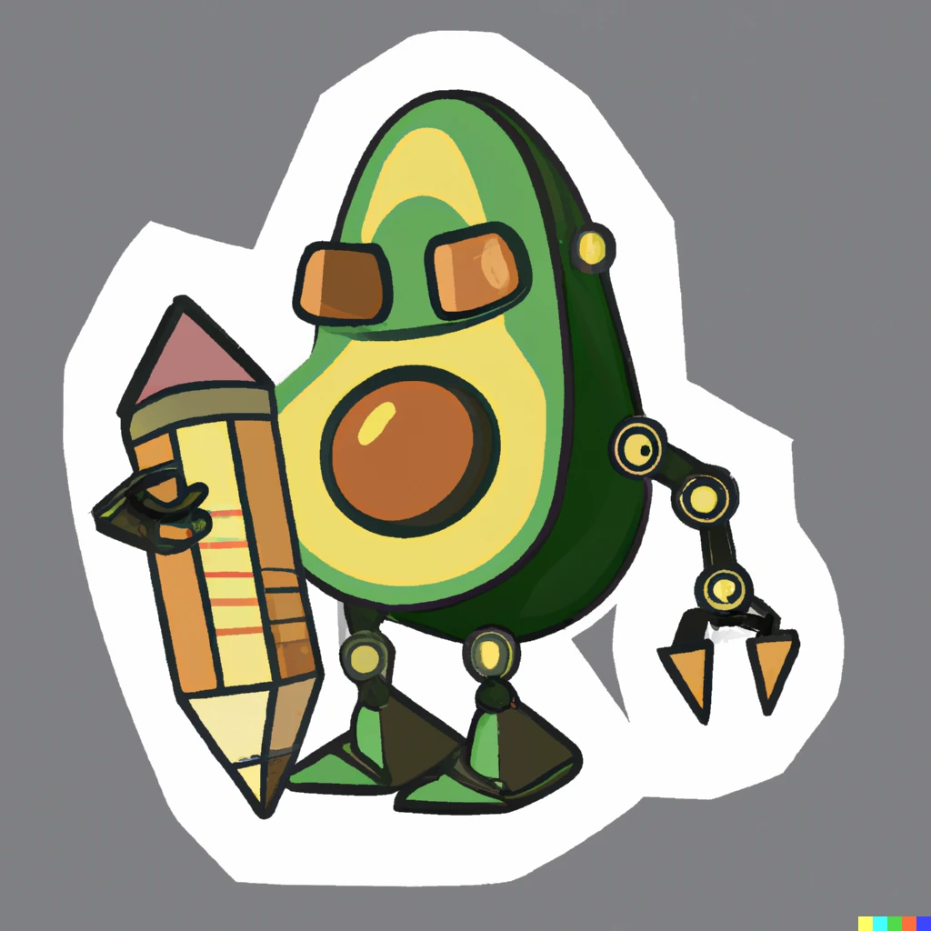 Prompt: "an avocado robot holding a pencil, sticker illustration"