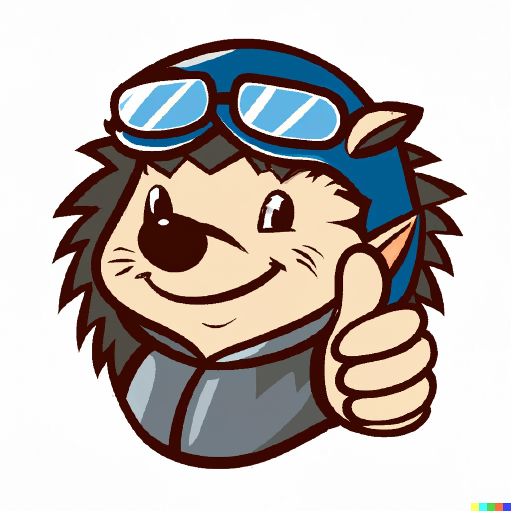 Prompt: Hedgehog aviator thumbs up sticker illustration