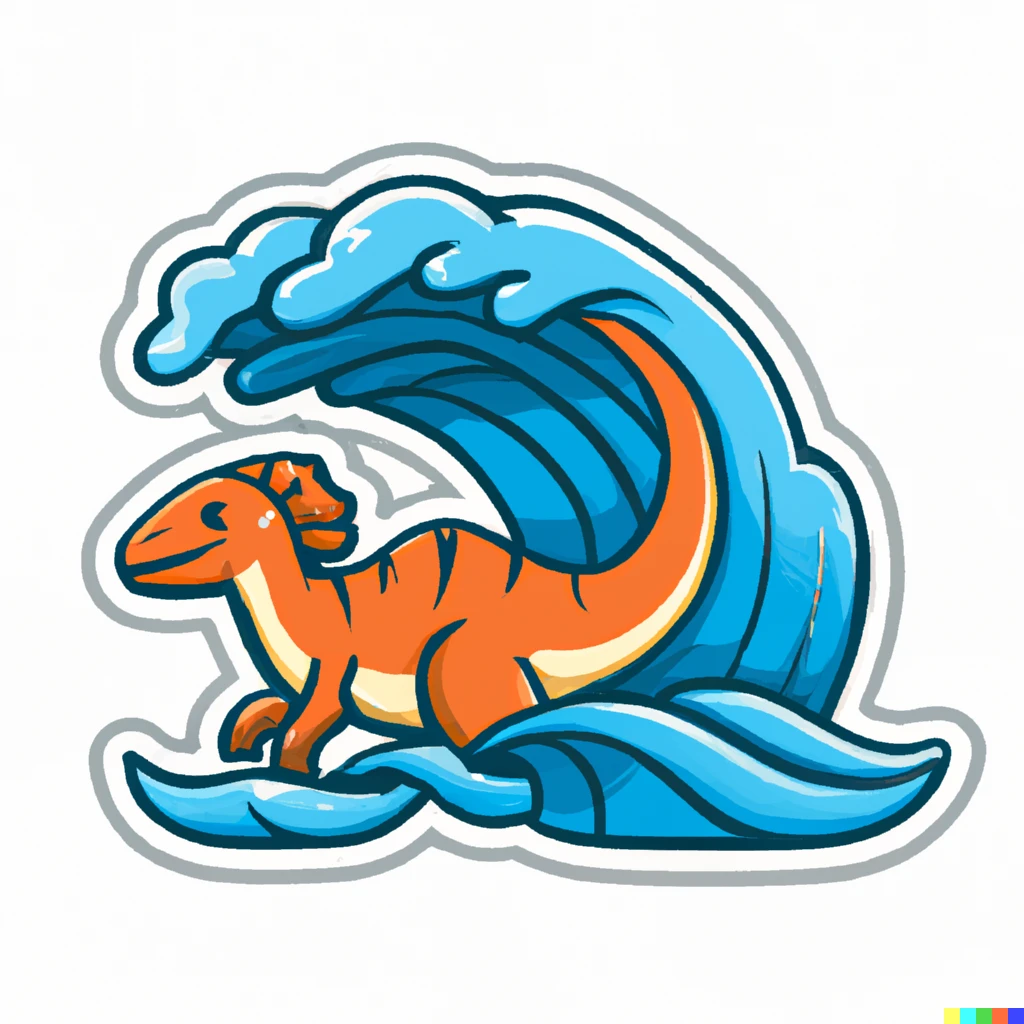 Prompt: dinosaur waves sticker illustration