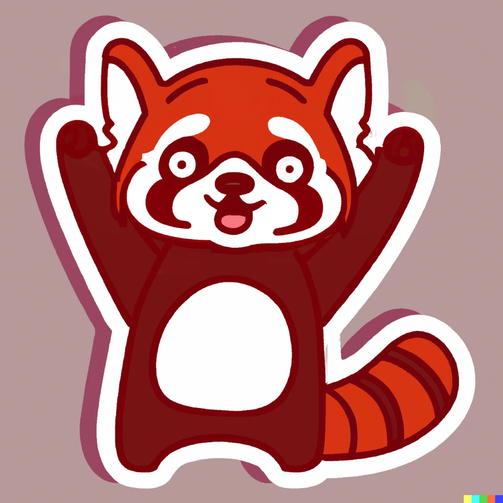 Prompt: excited red panda sticker illustration