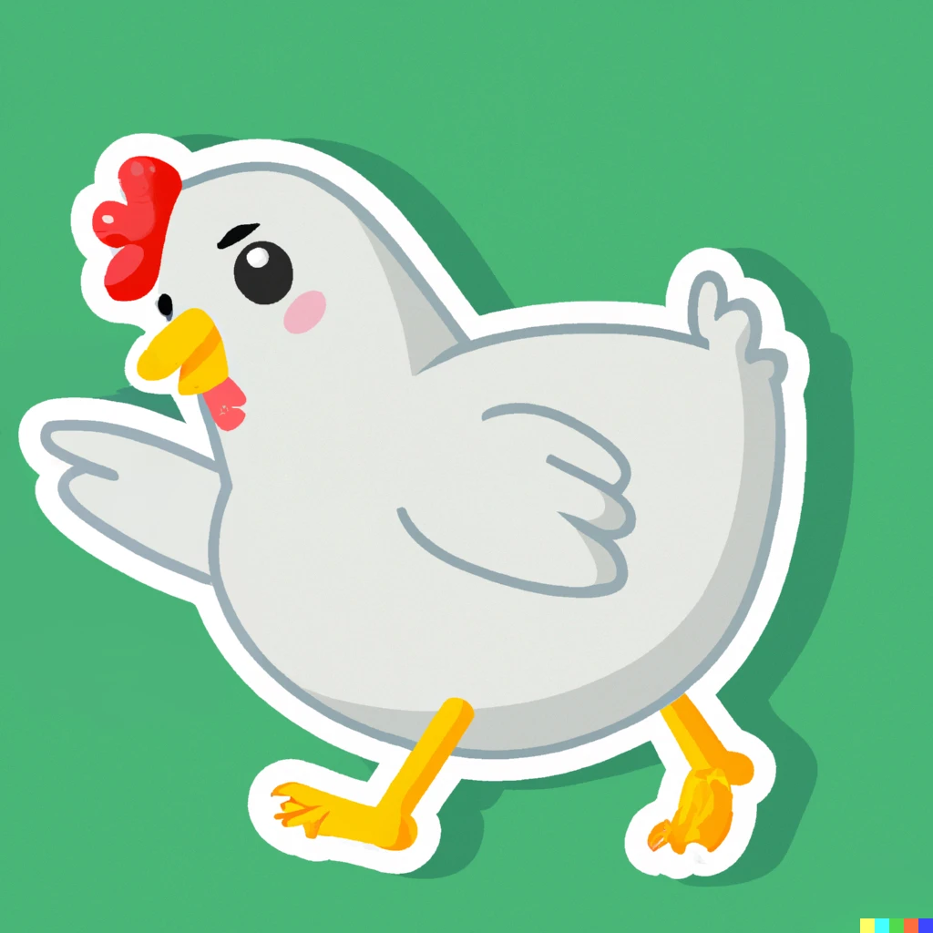 Prompt: chicken waves goodbye, sticker illustration
