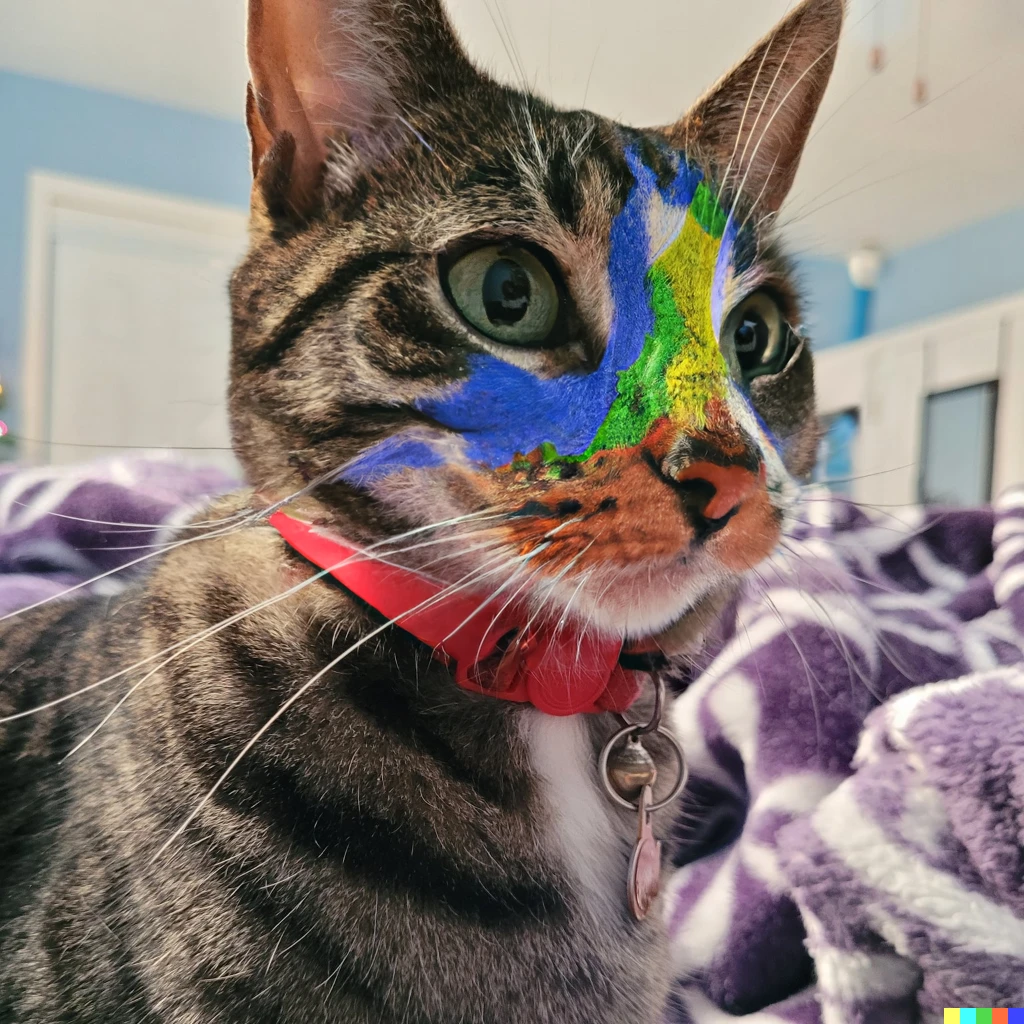 Prompt: photograph of a cat with colorful face paint
