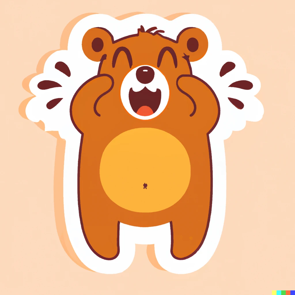 Prompt: excited giddy bear sticker illustration