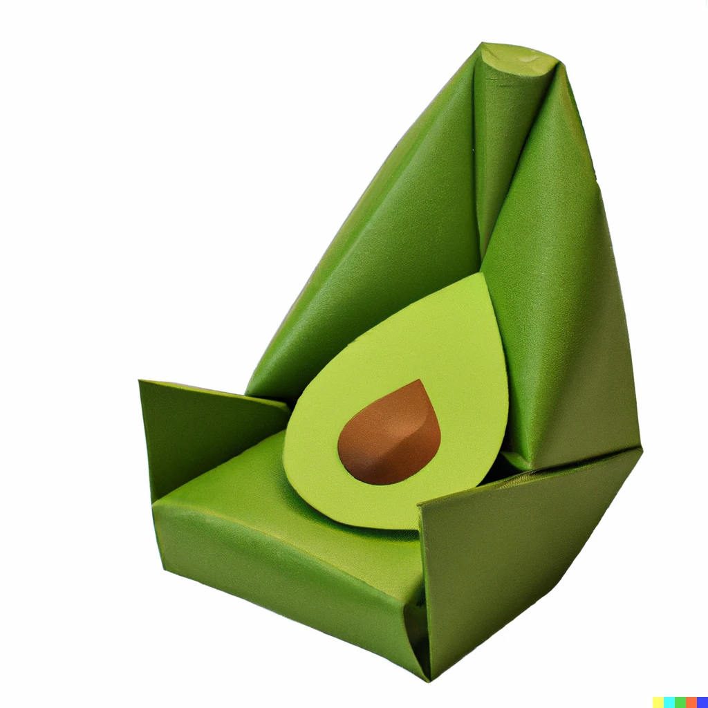 Prompt: origami of an avocado armchair