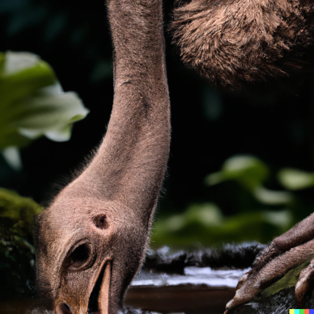 Prompt: "a 4k photography of a dodo drinking water in the jungle, extremely detailed" 