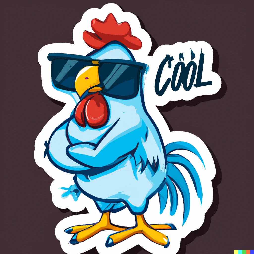 Prompt: A blue chicken being cool sticker illustration