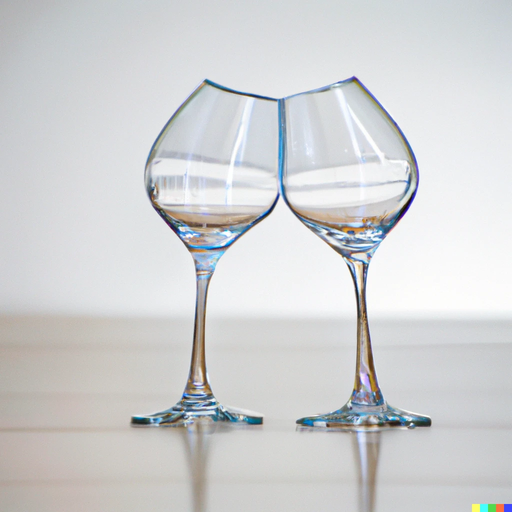 Prompt: A couple of glasses sitting on a table