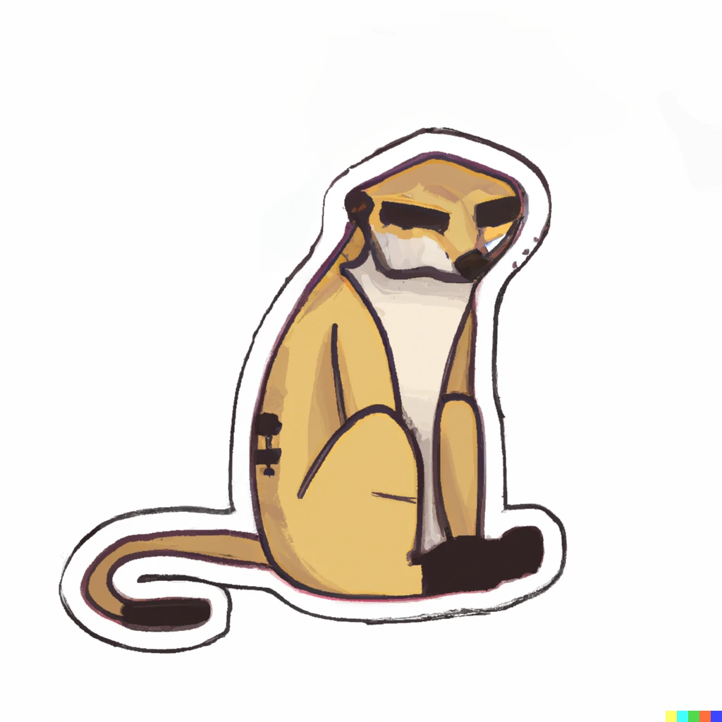 Prompt: tired meerkat, sticker illustration