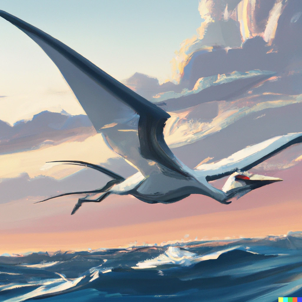 Prompt: Lugia flying over the open sea, digital art