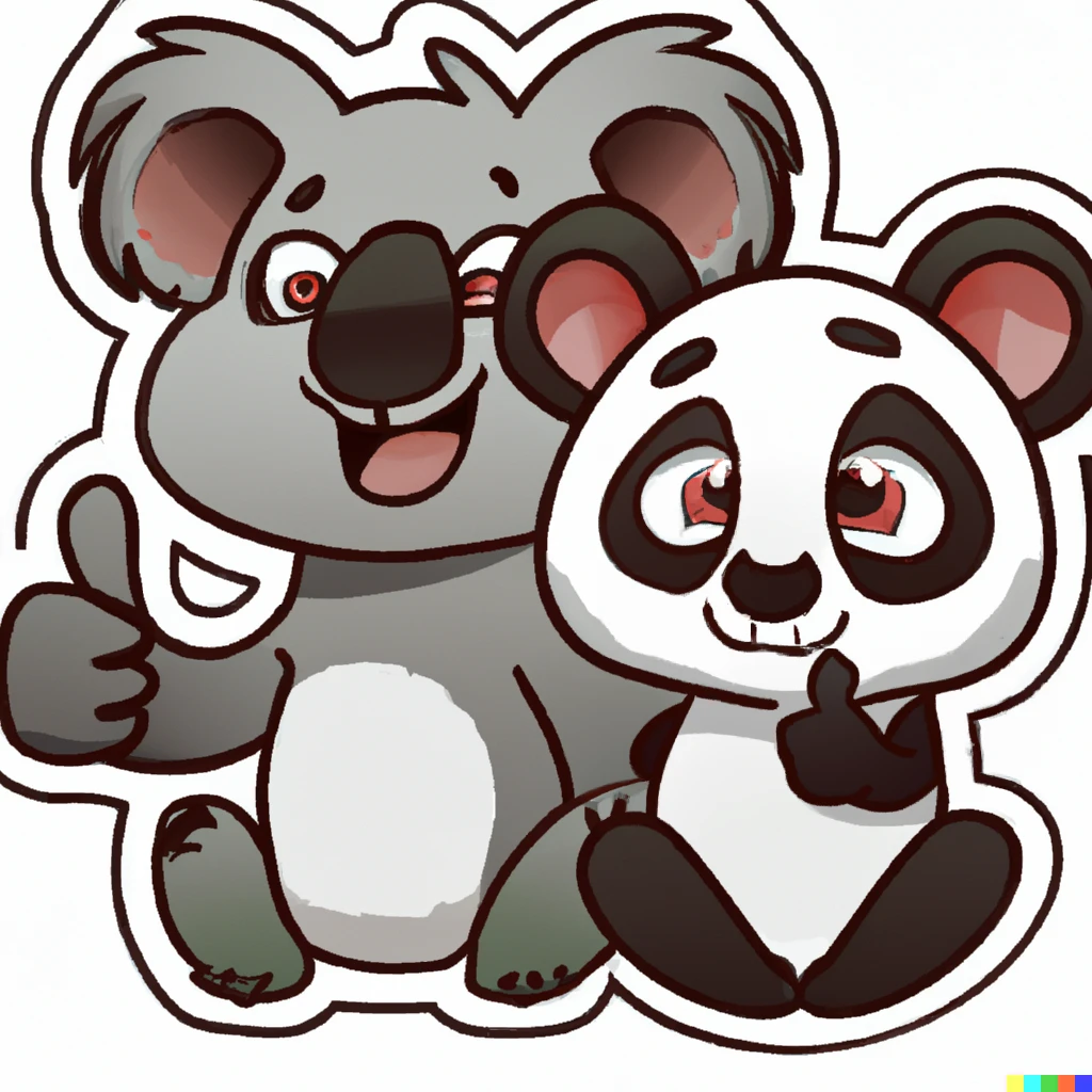 Prompt: ”A koala and panda chrimera giving a thumbs up, Pixar style, sticker illustration”