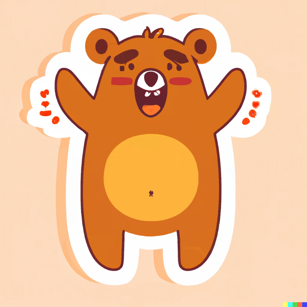 Prompt: excited giddy bear sticker illustration