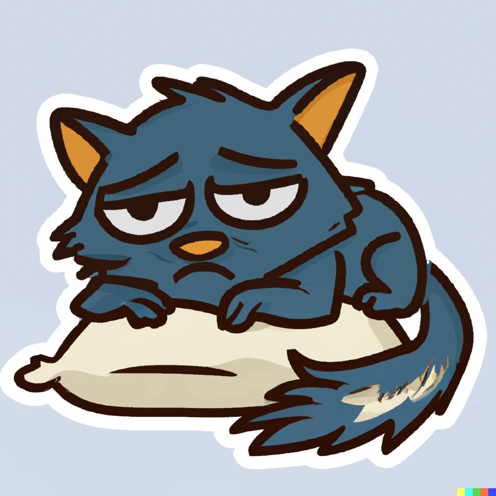 Prompt: tired cat on pillow, sticker illustration