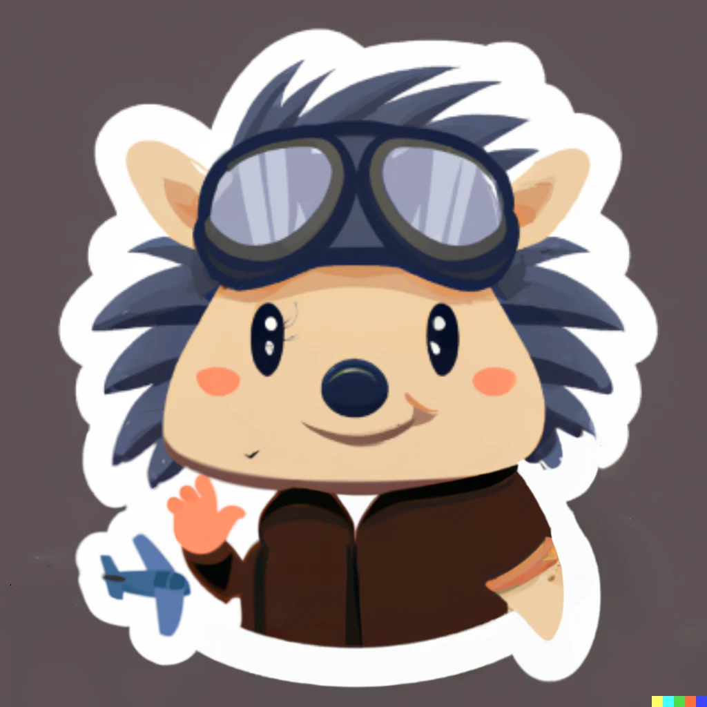 Prompt: hedgehog aviator thumbs up sticker illustration