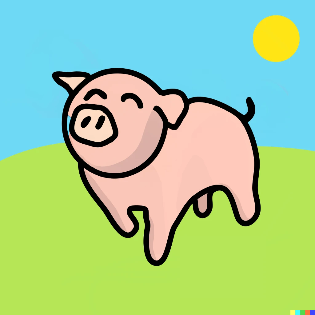 Prompt: a drawing of a pig in a field
