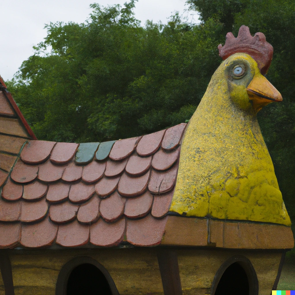 Prompt: A chicken shaped house
