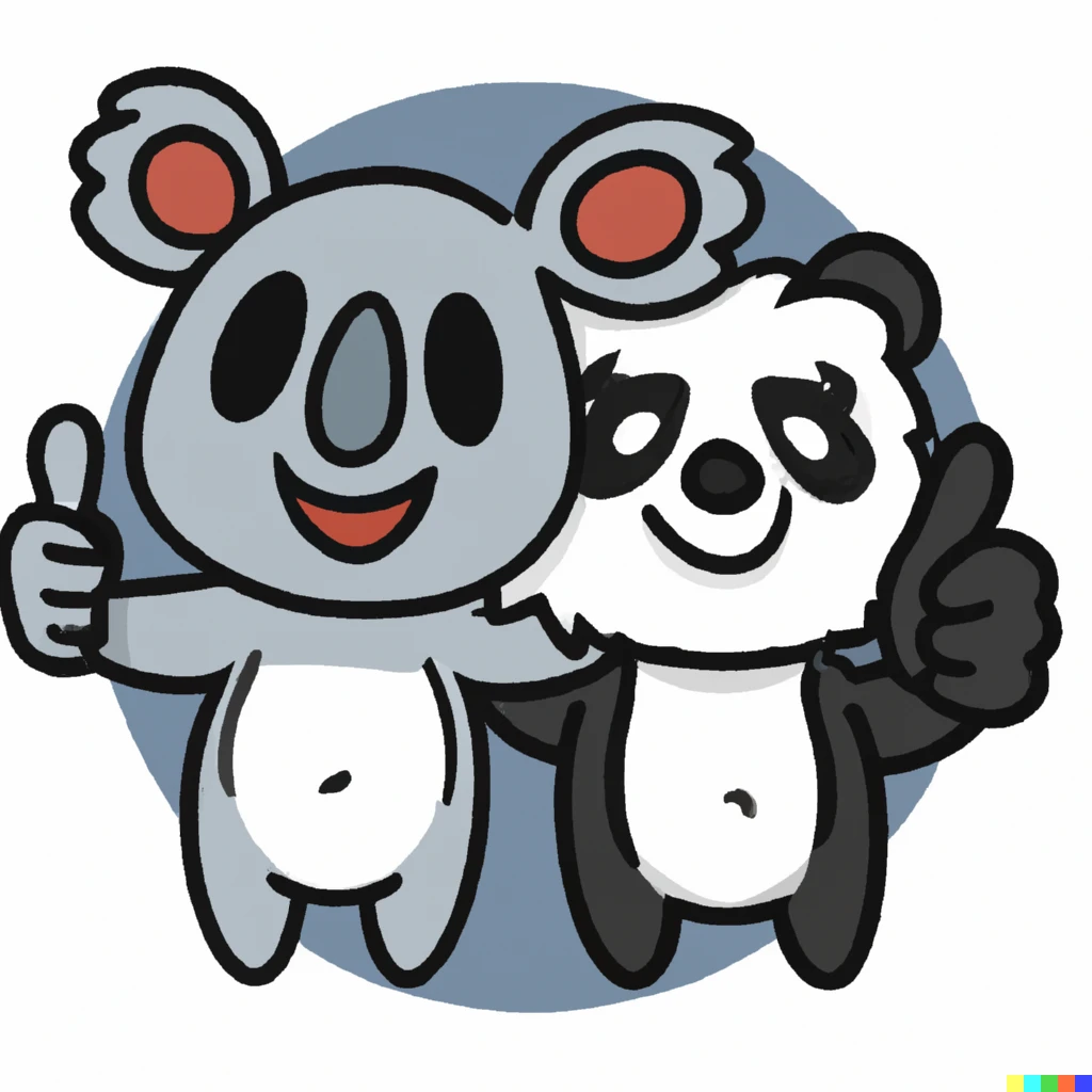 Prompt: ”A koala and panda chrimera giving a thumbs up, Pixar style, sticker illustration”