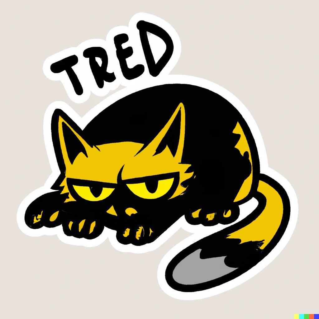Prompt: tired cat sticker illustration
