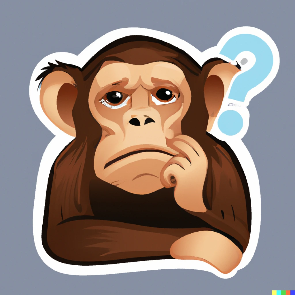 Prompt: perplexed chimpanzee sticker illustration