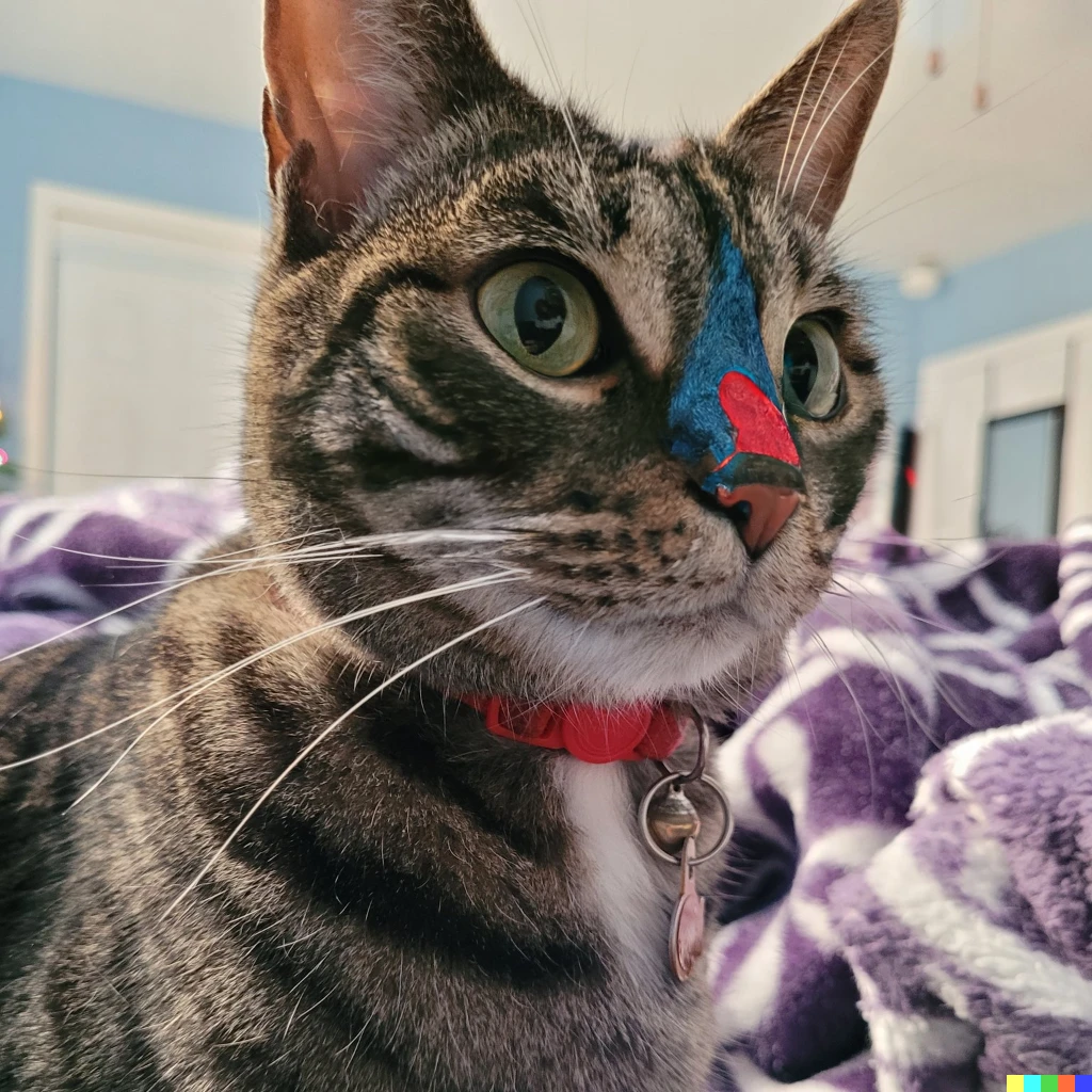 Prompt: photograph of a cat with colorful face paint